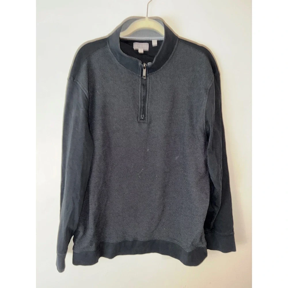Ted Baker Quarter Zip Pullover Men 2X Black Textured Honeycomb Mock Neck Sweater